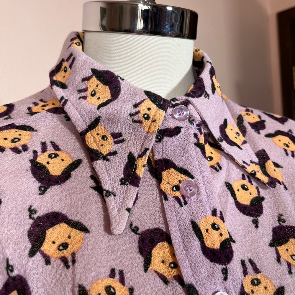 Vintage 60 '70 Mod MCM the red Eye Pig Print Lavender Dagger collar Shirt - Picture 15 of 16